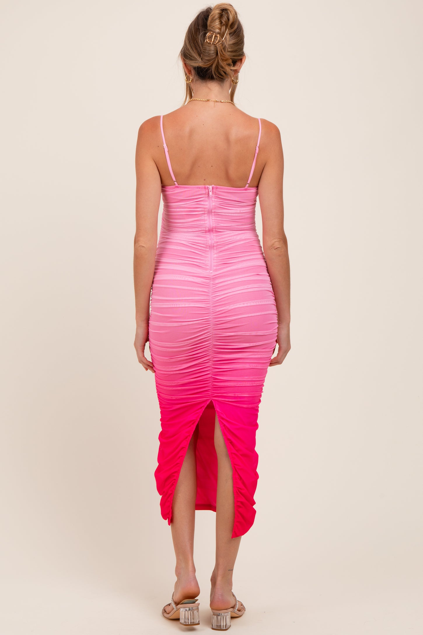 pink ruched maternity dress Alitha
