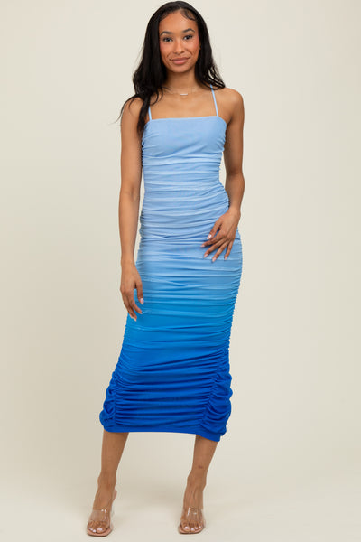 ready and ruched mesh midi dress blue Ombre Perfect for special occasions size chart women - garments Style:XL Santa Tropical Christmas Dress