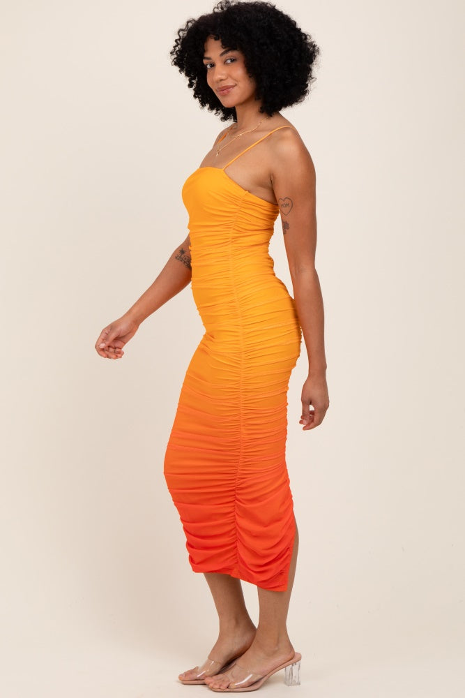 Orange Mesh Ombre Ruched Maternity Midi Dress – PinkBlush