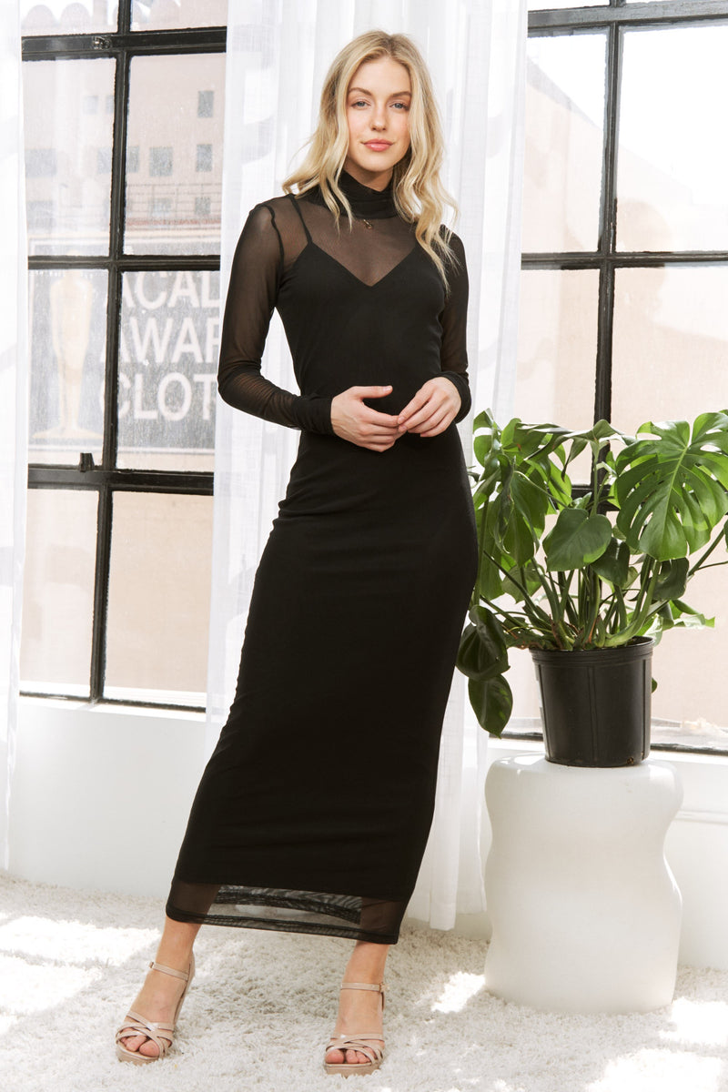 mesh sleeve dress black Overlay Long Maxi – PinkBlush Vanadress Women Black A closet_3400 Style (No Hat):2Legs