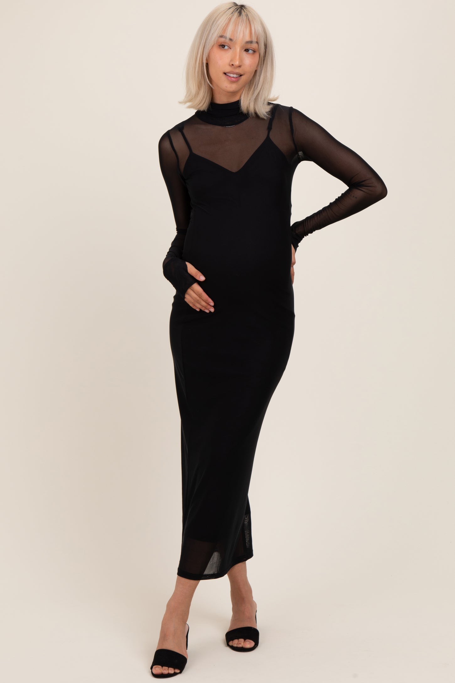 black mesh maternity dress Charlotte Maternity Lace Dress Black