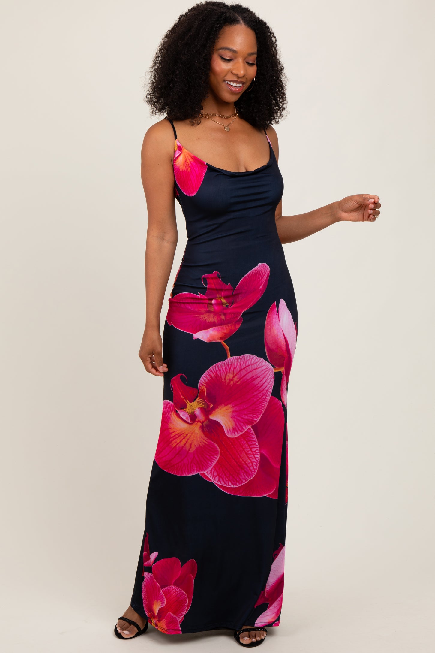 Black Floral Sleeveless Maternity Maxi Dress – PinkBlush