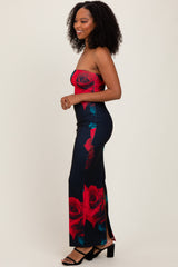 Navy Floral Strapless Maxi Dress