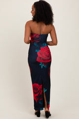Navy Floral Strapless Maxi Dress