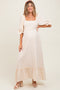 Beige Floral Print Square Neckline Maternity Maxi Dress