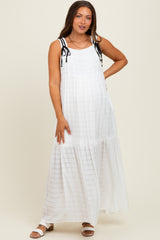 White Bow Tie Accent Tiered Maternity Maxi Dress