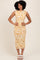 Yellow Printed Ruched Sleeveless Midi Dress
