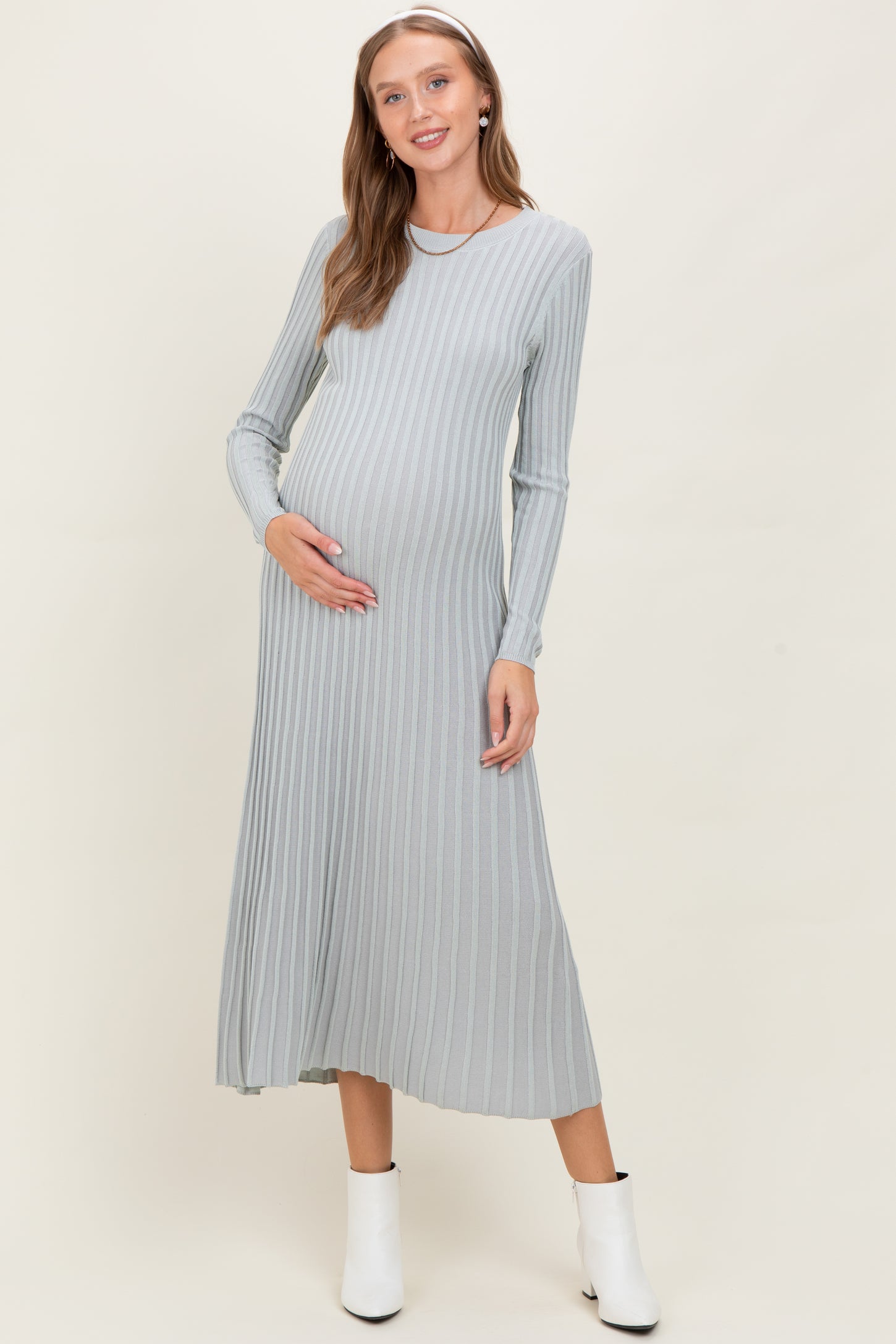 Grey Ribbed Long Sleeve Maternity Sweater Midi Dress Grey Ribbed Long Sleeve Maternity Sweater Midi Dress