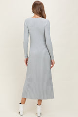 Grey Ribbed Long Sleeve Maternity Sweater Midi Dress
