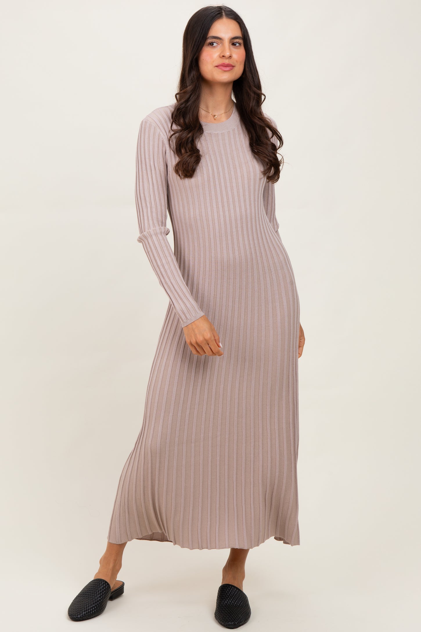 Beige Ribbed Long Sleeve Sweater Midi Dress PinkBlush Beige Ribbed Long Sleeve Sweater Midi Dress PinkBlush