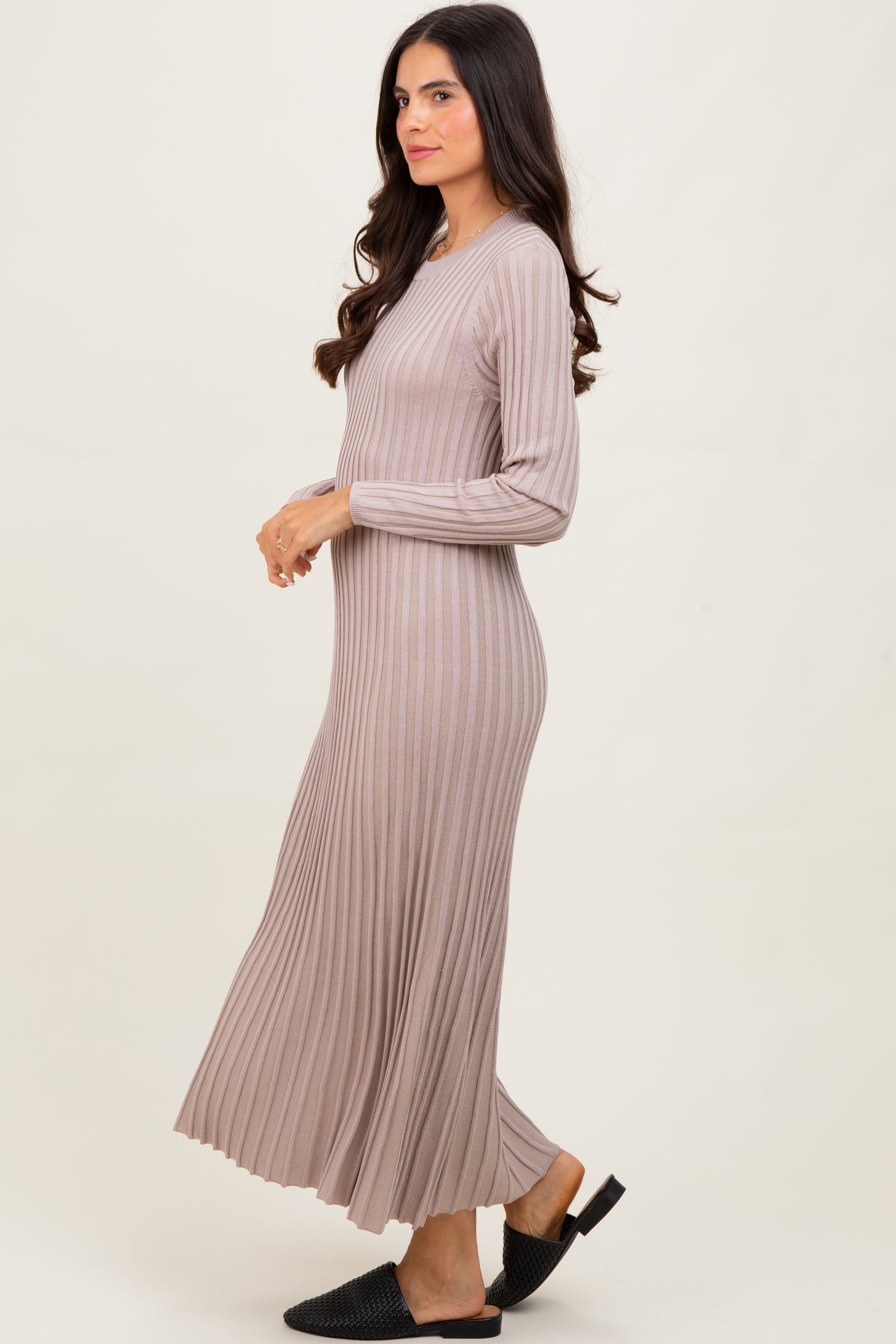 Beige Ribbed Long Sleeve Sweater Midi Dress PinkBlush Beige Ribbed Long Sleeve Sweater Midi Dress PinkBlush