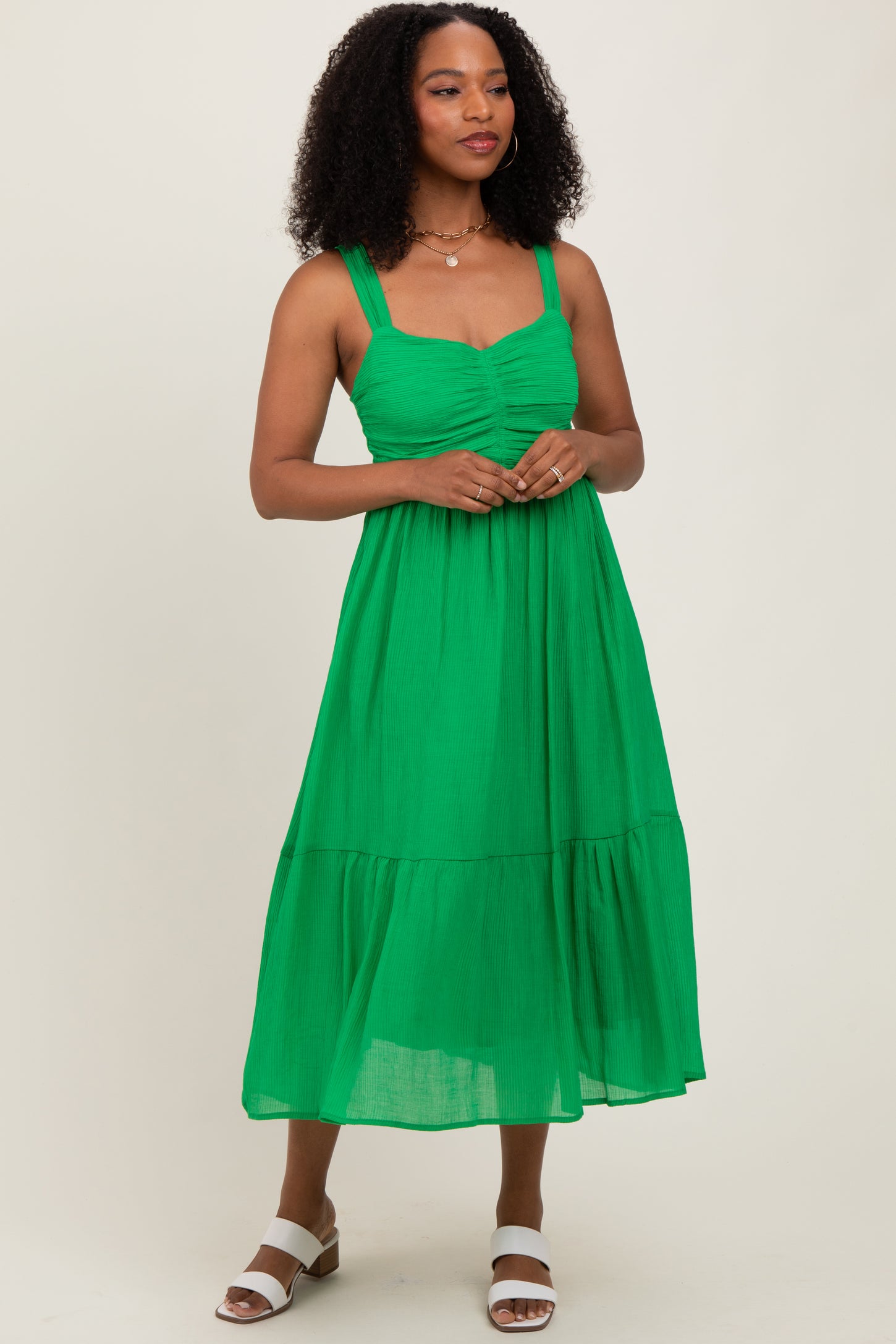 Green Cinched Bust Cutout Maternity Midi Dress Green Cinched Bust Cutout Maternity Midi Dress