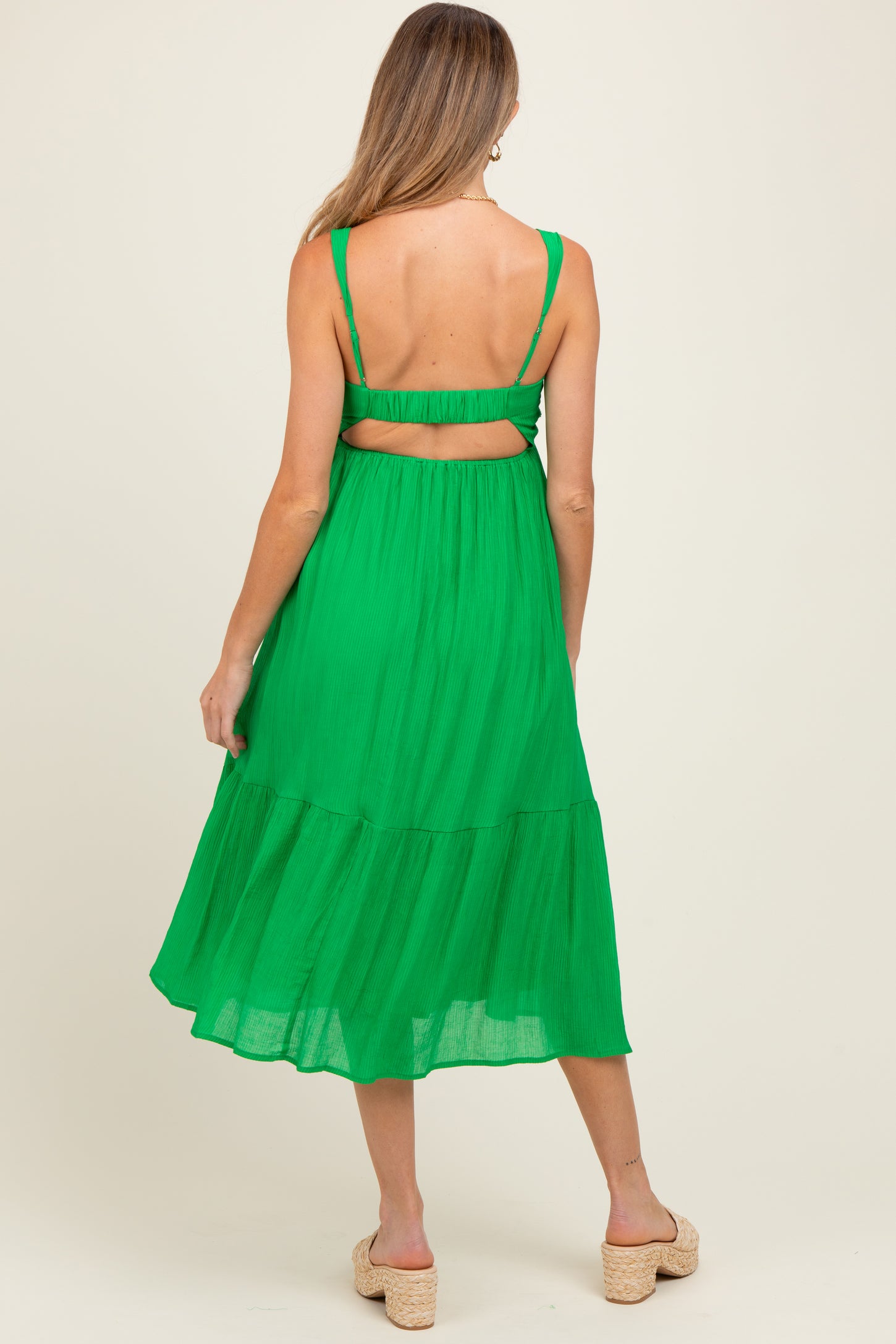 Green Cinched Bust Cutout Maternity Midi Dress