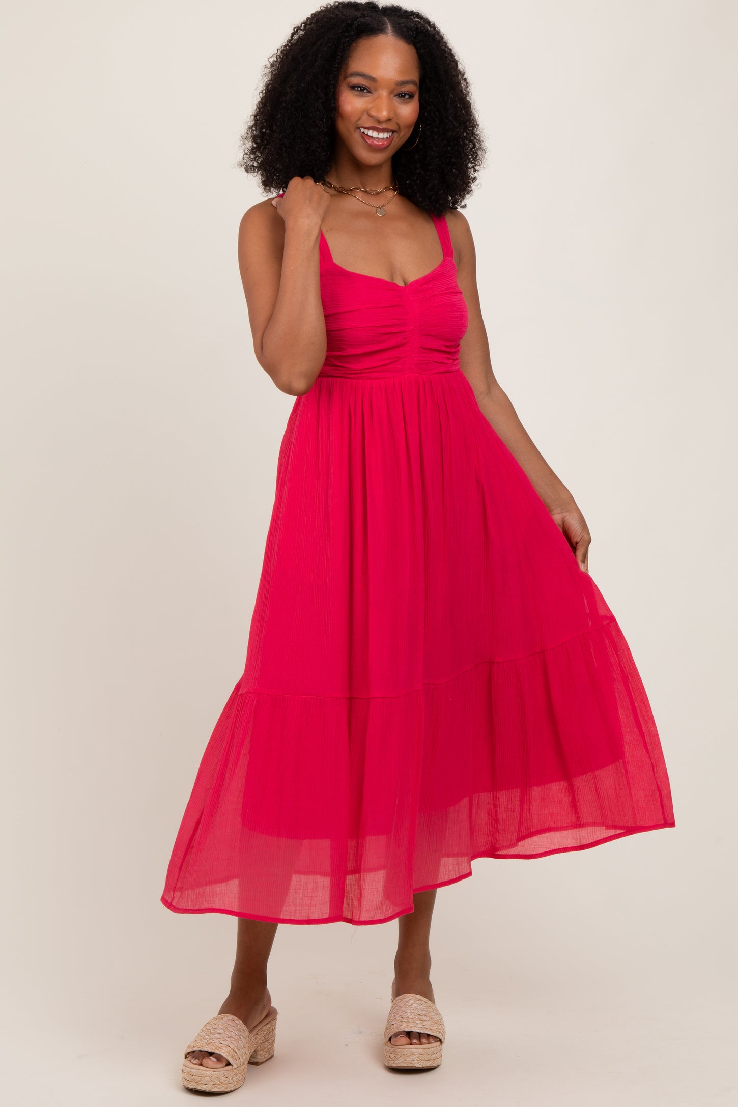 Fuchsia Cinched Bust Cutout Midi Dress – PinkBlush