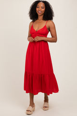 Red Ruffle Accent Sleeveless Midi Dress