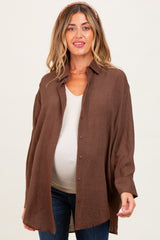 Light Brown Lightweight Sheer Button Down Maternity Blouse