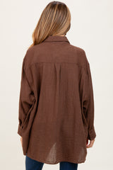Light Brown Lightweight Sheer Button Down Maternity Blouse