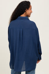 Navy Lightweight Sheer Button Down Maternity Blouse