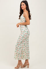 Ivory Strawberry Print Ruffle Detail Halter Maxi Dress