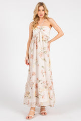 Cream Floral Chiffon Halter Maxi Dress