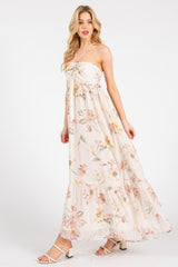 Cream Floral Chiffon Halter Maxi Dress