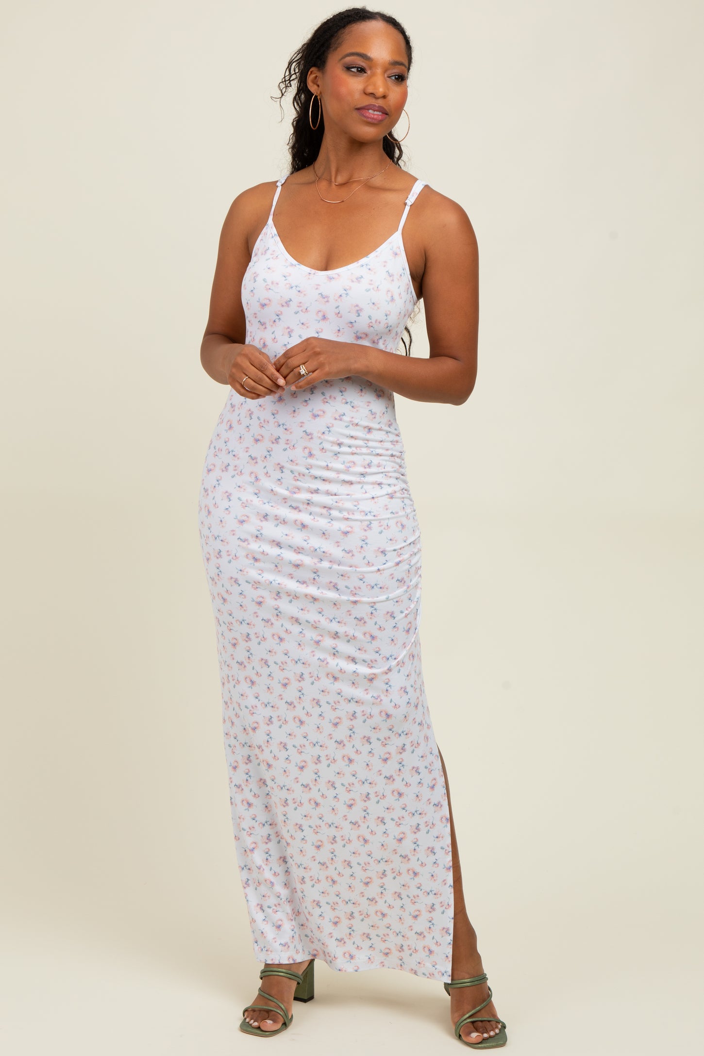 Ivory Spring Floral Print Sleeveless Dress