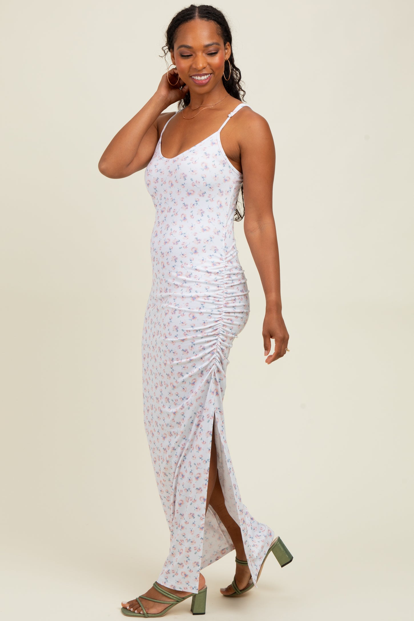 Ivory Spring Floral Print Sleeveless Dress