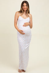 Ivory Spring Floral Print Sleeveless Maternity Dress