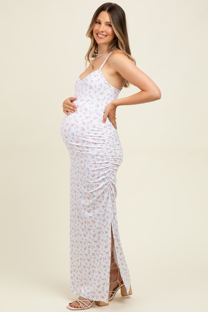Ivory Spring Floral Print Sleeveless Maternity Dress