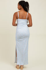 Light Blue Spring Floral Print Sleeveless Dress