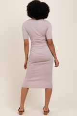 Mocha Striped Short Sleeve V-Neck Midi Dress