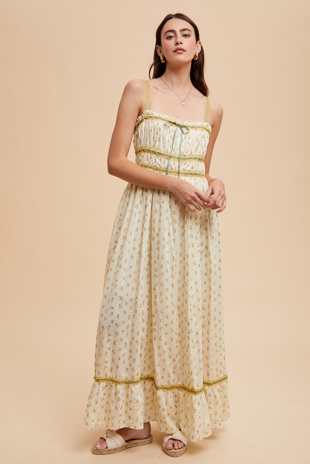 Yellow Floral Ribbon Detail Sleeveless Maternity Maxi Dress Yellow Floral Ribbon Detail Sleeveless Maternity Maxi Dress