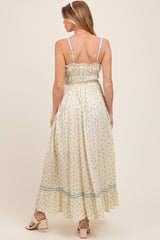 Blue Floral Ribbon Detail Sleeveless Maternity Maxi Dress