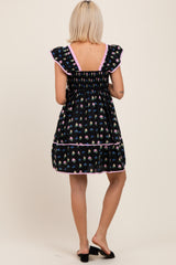 Black Floral Ruffle Strap Maternity Mini Dress