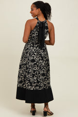 Black Floral Bow Tie Sleeveless Midi Dress