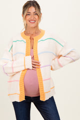 Cream Multicolor Stripe Chunky Knit Maternity Cardigan