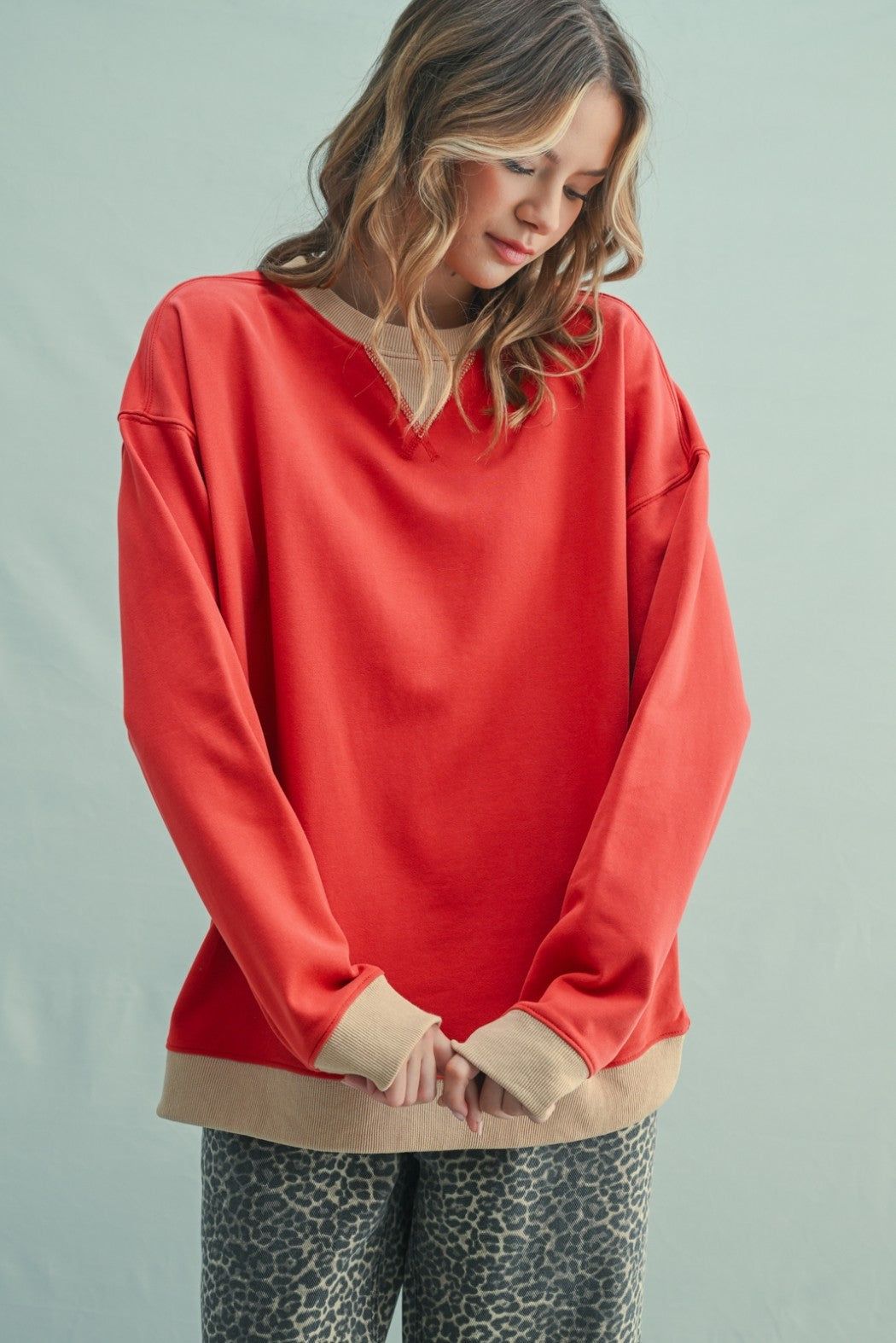 Red Colorblock Maternity Pullover Top