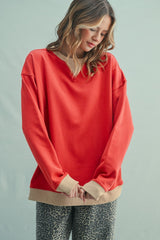 Red Colorblock Maternity Pullover Top