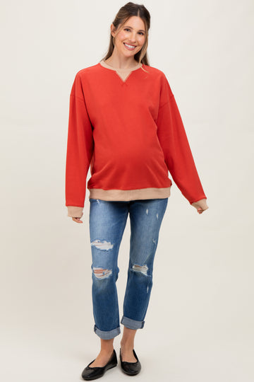 Red Colorblock Maternity Pullover Top