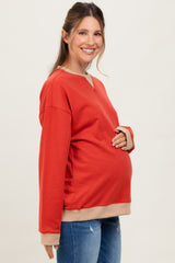 Red Colorblock Maternity Pullover Top