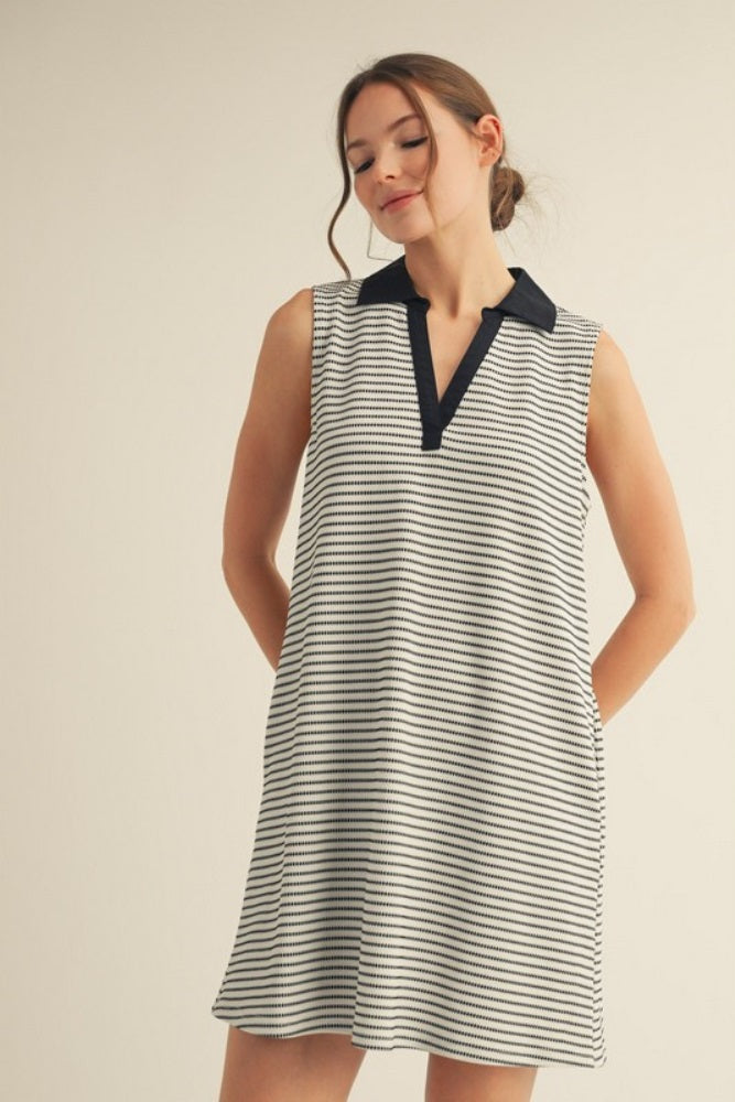 Black Striped Sleeveless Casual Maternity Mini Dress