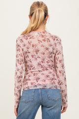 Cream Rose Floral Mesh Maternity Long Sleeve Top