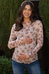 Cream Rose Floral Mesh Maternity Long Sleeve Top