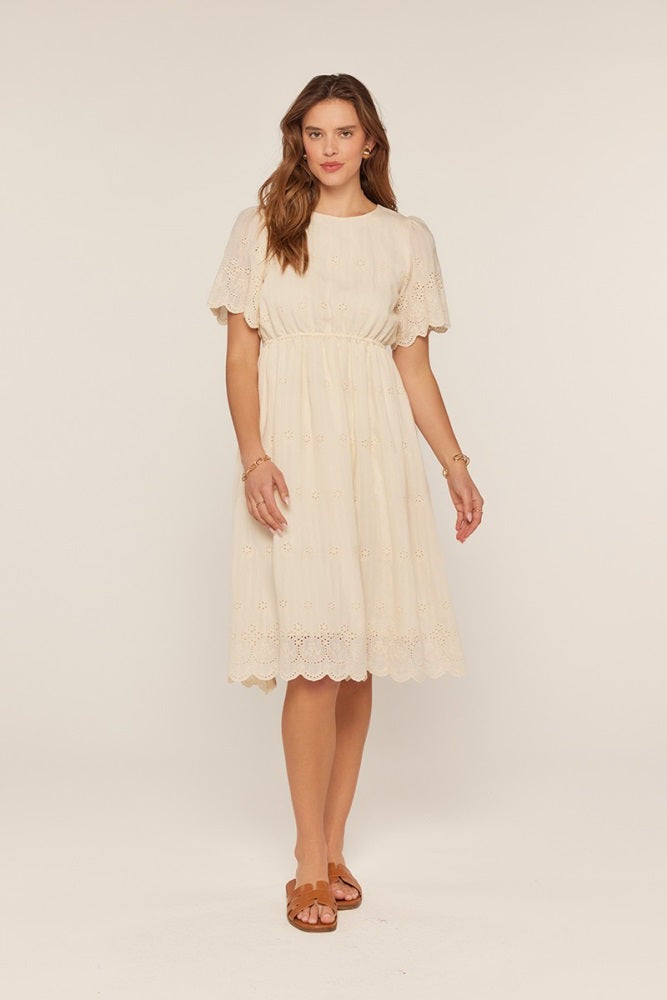 Cream Eyelet Lace Scallop Hem Midi Dress – PinkBlush