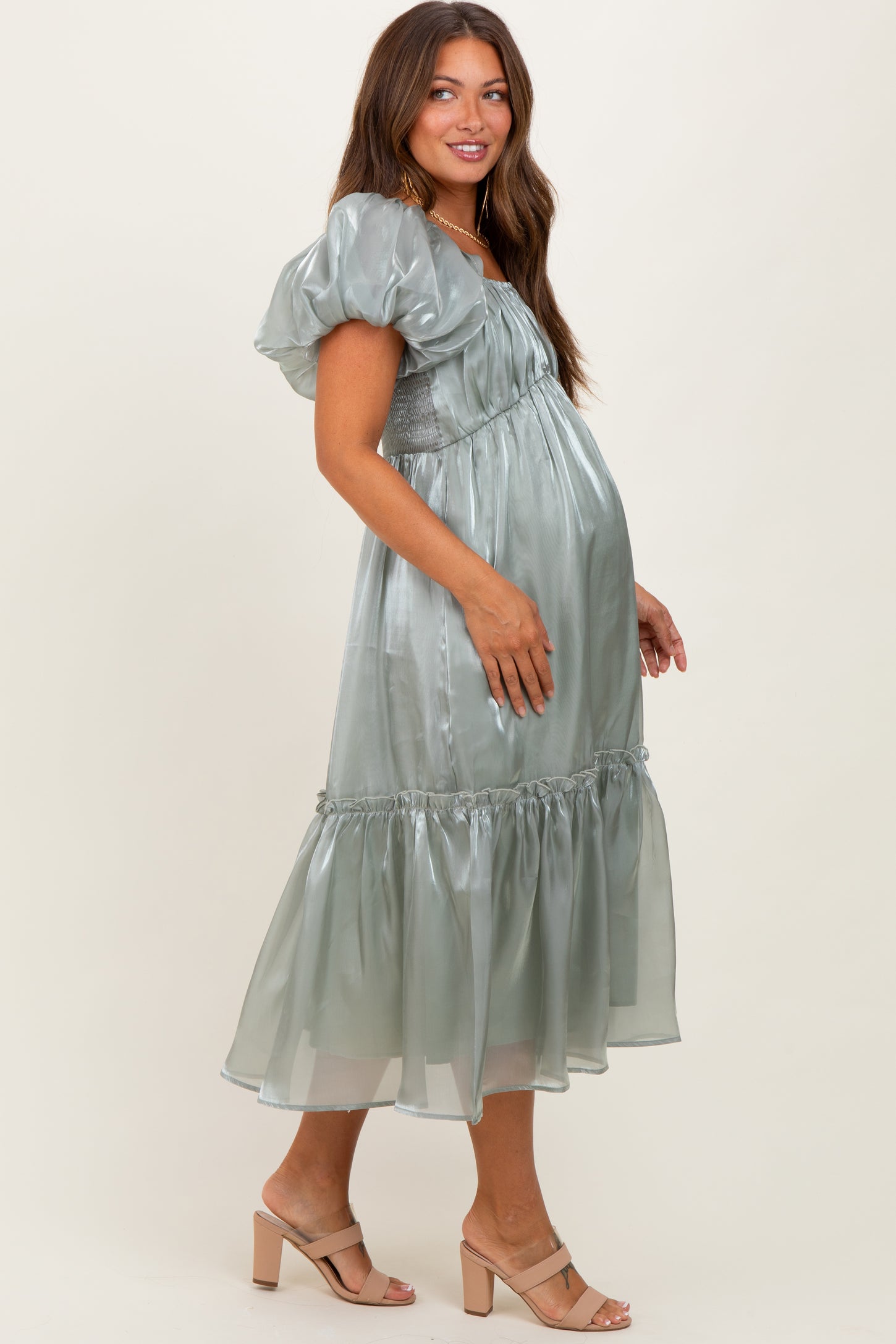 organza maternity dress Hjindpr Organza Maternity Dress for Photoshoot Long Sleeve Pregnancy Dress Baby Shower Dress Sheer Bridal Robe Aqua Size 3XL at Amazon Women's Clothing store