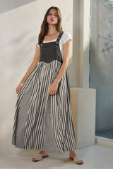 Charcoal Striped Colorblock Denim Contrast Maternity Maxi Dress