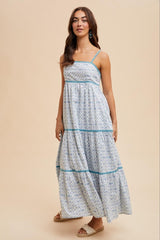 Blue Cotton Floral Maxi Dress
