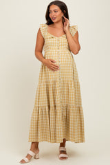 Mustard Cotton Plaid Maternity Maxi Dress