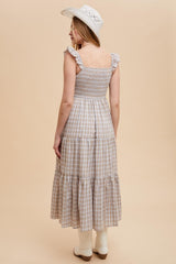 Light Blue Cotton Plaid Maxi Dress