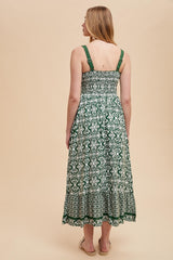 Green Sleeveless Border Print Maxi Dress